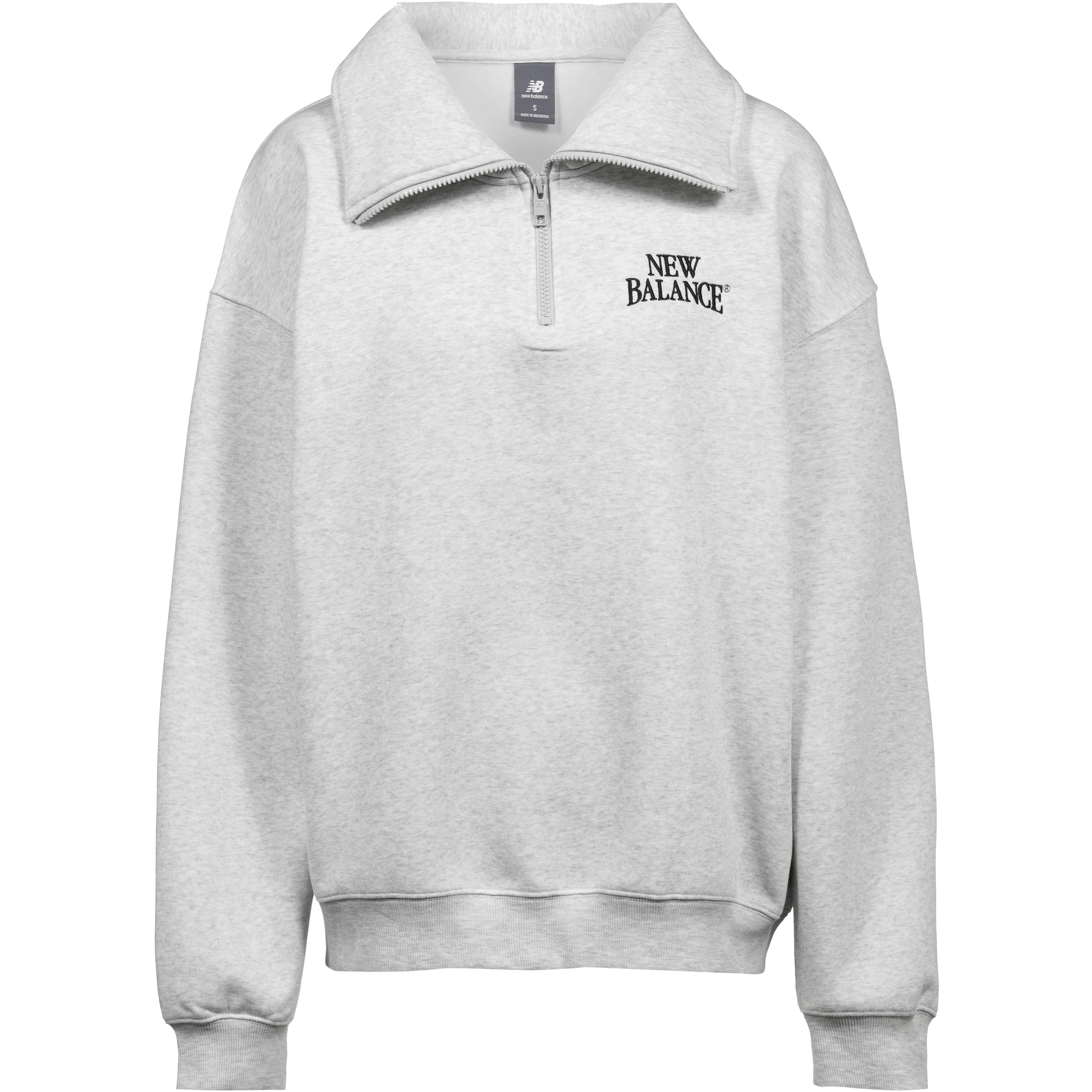 New Balance Sweatshirt Oversized Reißverschluss Logostickerei Gerippte Abschlüsse Baumwolle-Polyester Grau