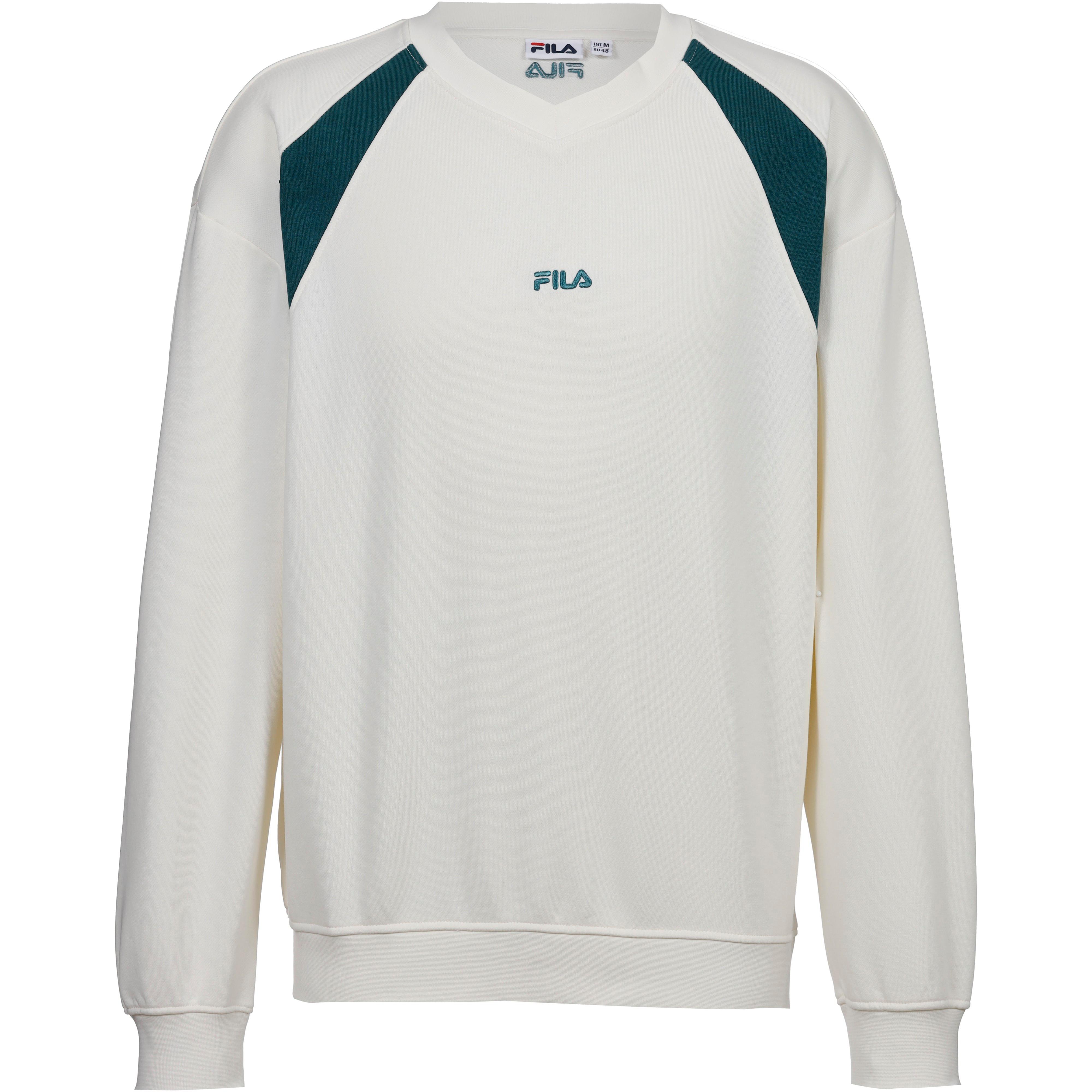 Fila Sweatshirt V-Neck Raglan Kontraststreifen Baumwolle-Polyester Weiß