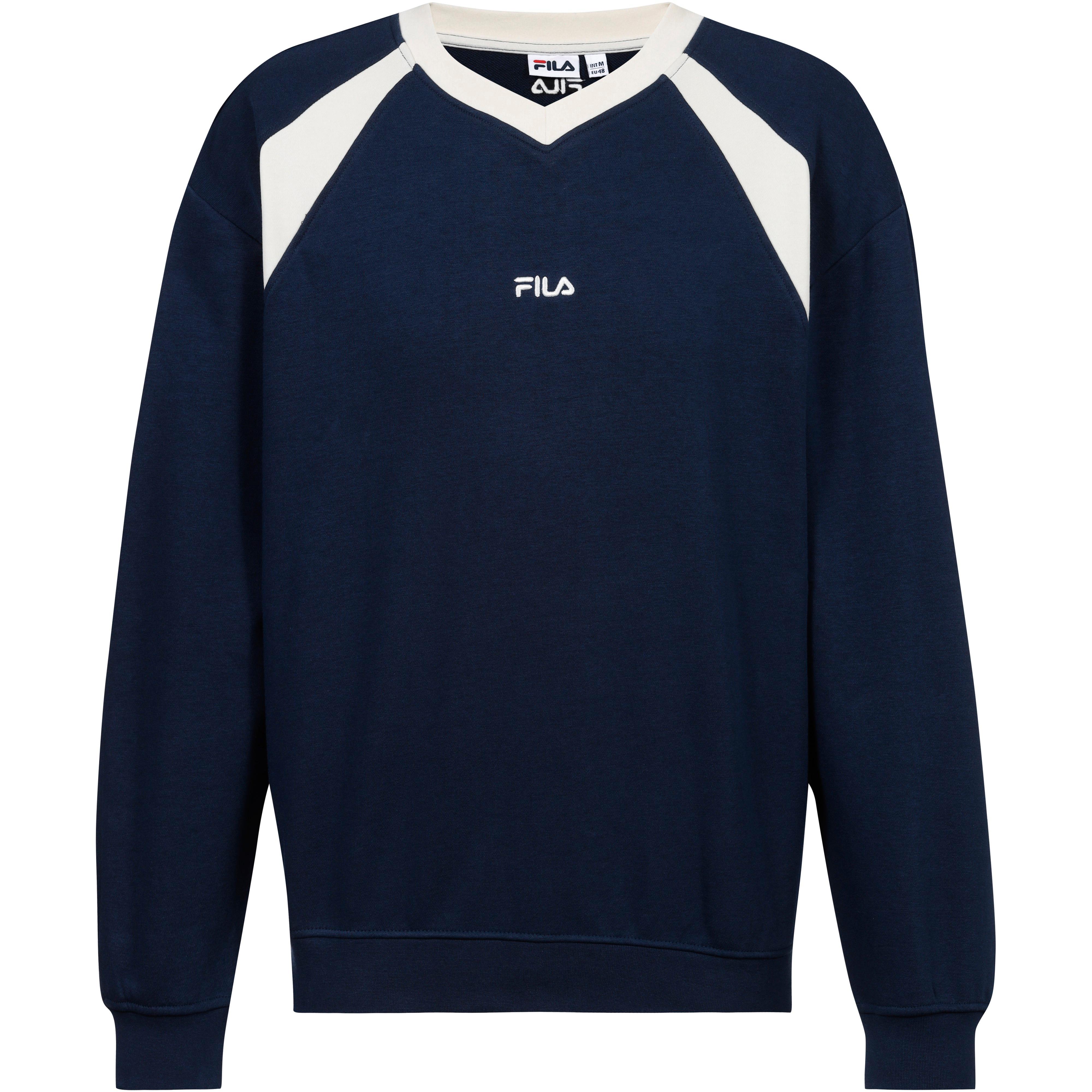Fila Sweatshirt V-Neck Raglan Kontraststreifen Baumwolle-Polyester Schwarz