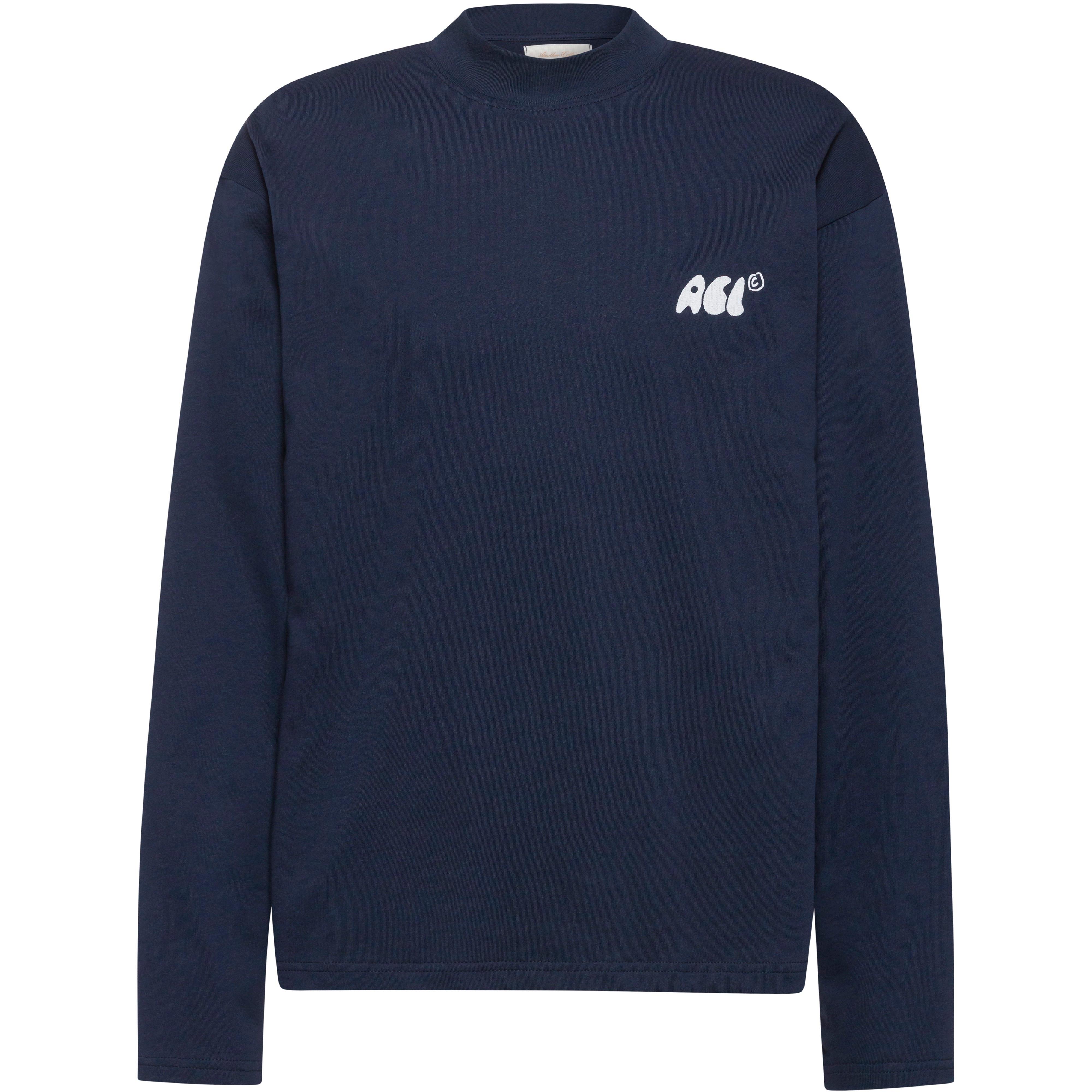 Another Cotton Lab Langarmshirt Markendetail Print Rundhalsausschnitt Baumwolle Blau