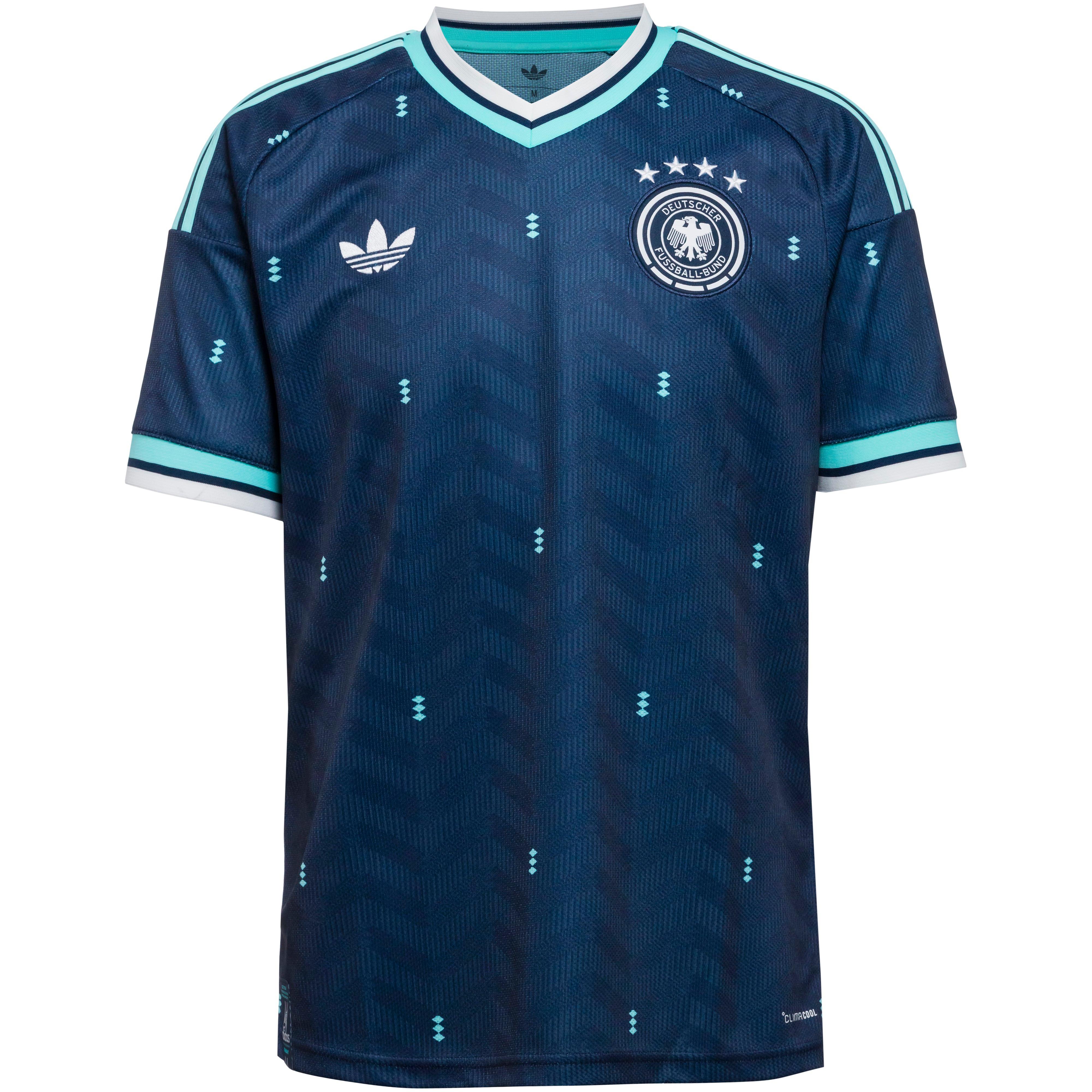Adidas Sportshirt Raglanärmel V-Ausschnitt Polyester Blau