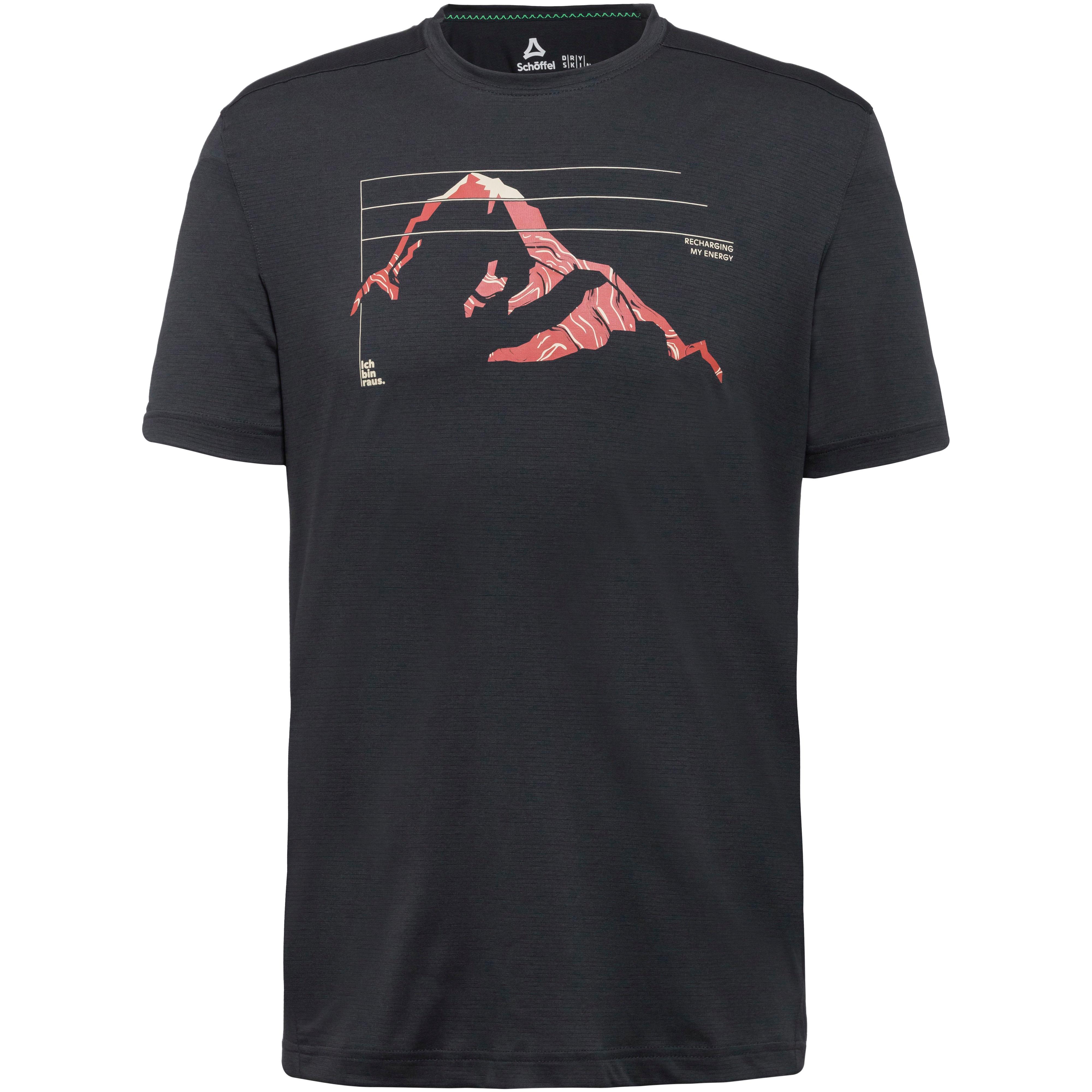 Schöffel Funktionsshirt Frontprint Rundhalsausschnitt Polyester Schwarz
