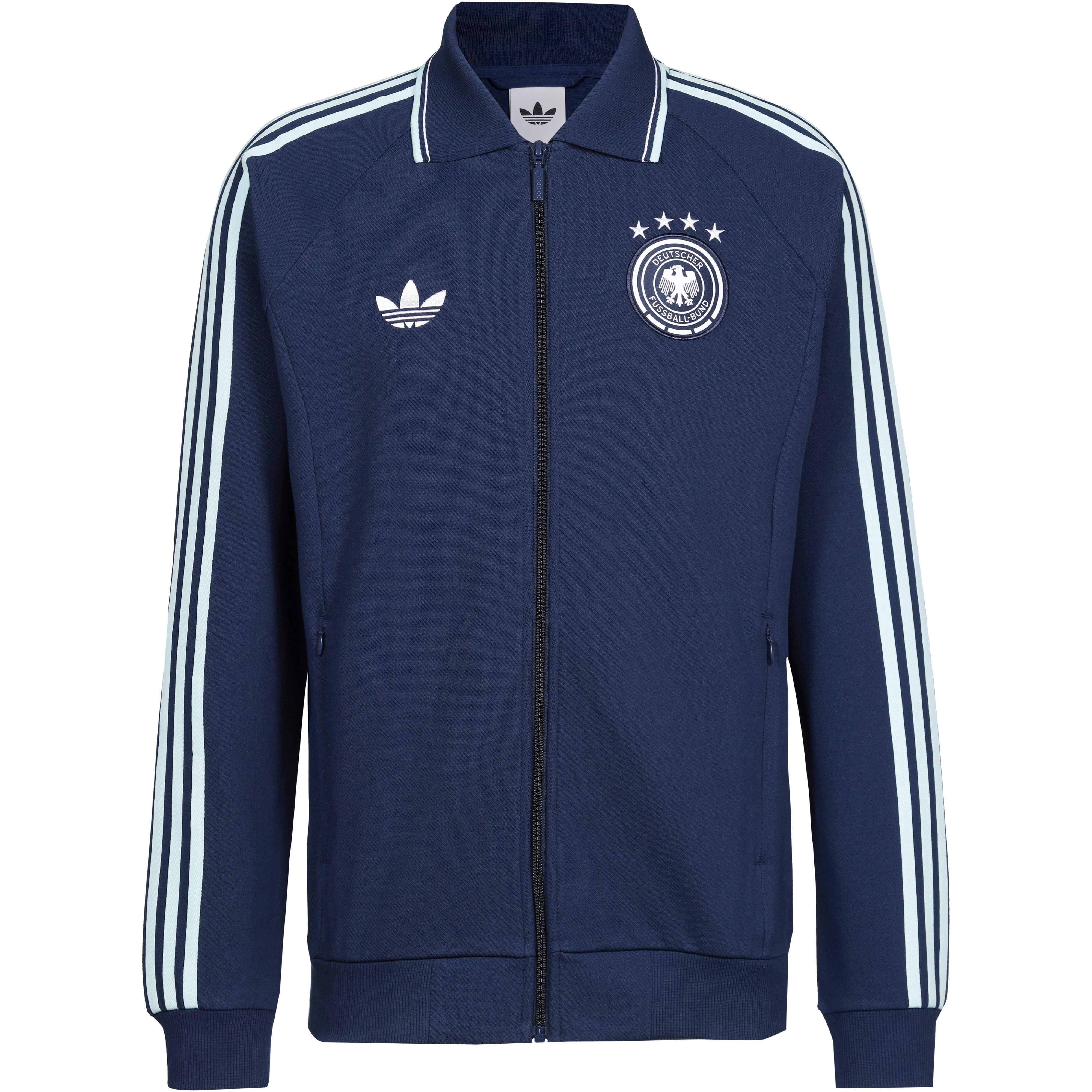 Adidas Sportjacke Retro Feinripp Raglanärmel Baumwolle-Polyester Blau