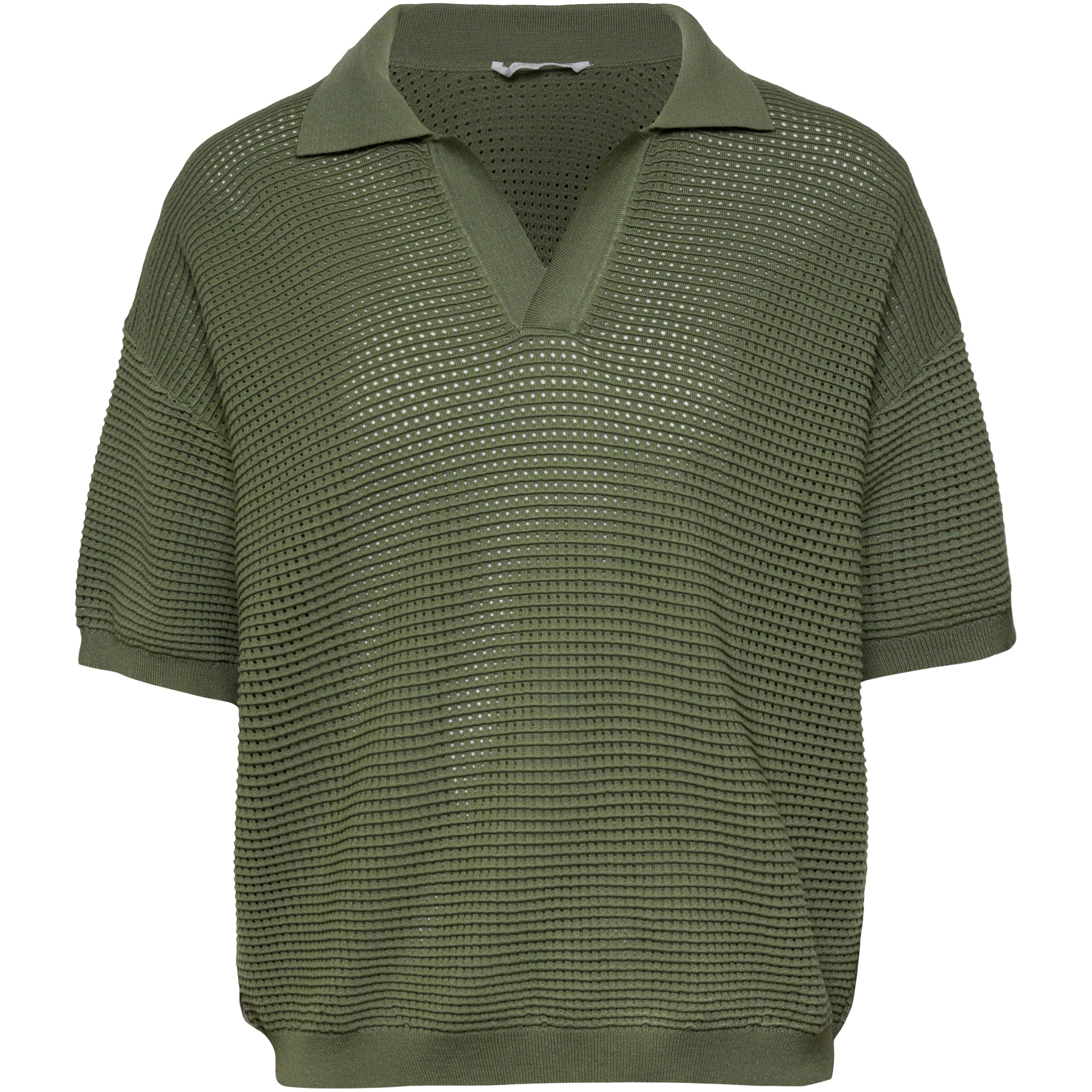 Jeanne Baret Poloshirt Strickoptik Polokragen Viskose-Polyester Grün