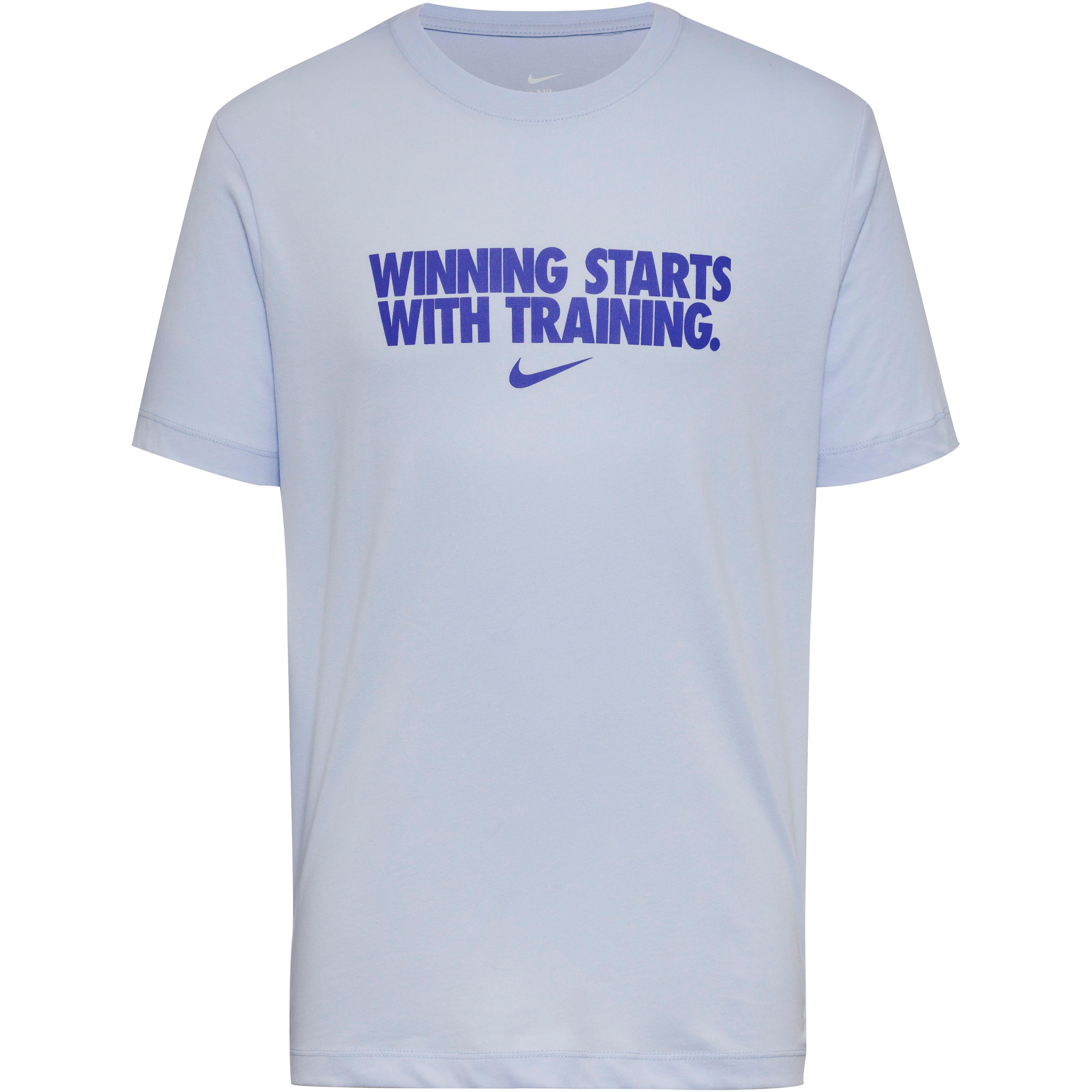 Nike Sportshirt Frontprint Dri-FIT Baumwolle-Polyester Blau