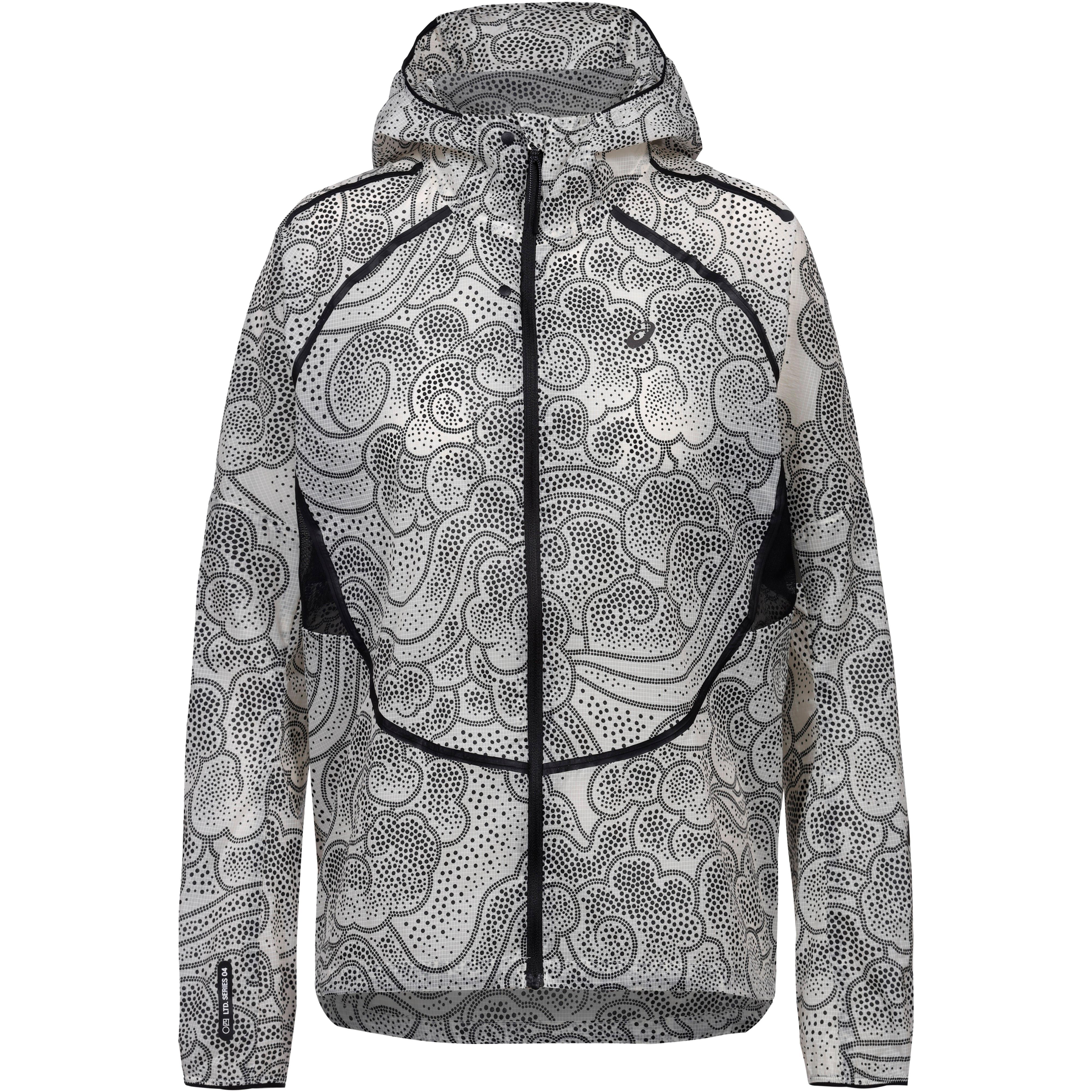 ASICS Laufjacke Allover-Print Mesh-Kordelzug Kunstfaser Beige