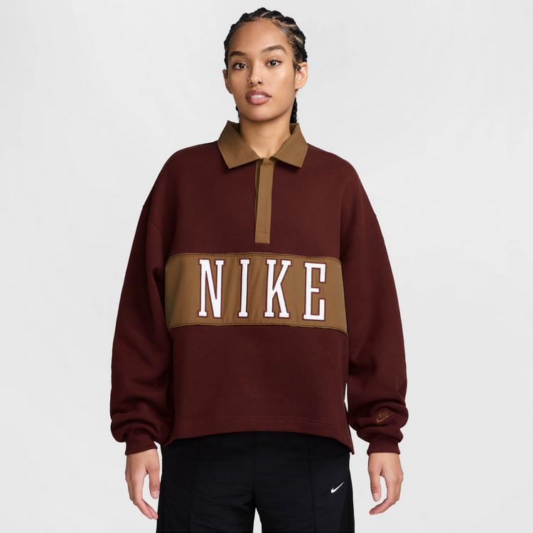 Nike Nike Studio Fleece Pololangarmshirt Damen - mystic dates-lt british tan-sail - 0 | SportScheck