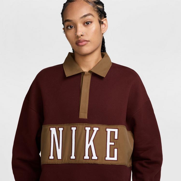 Nike Nike Studio Fleece Pololangarmshirt Damen - mystic dates-lt british tan-sail - 2 | SportScheck