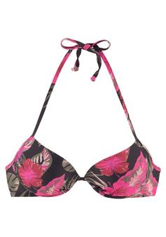 Lascana Push-Up-Bikini-Top Bikini Oberteil Damen schwarz-pink-bedruckt