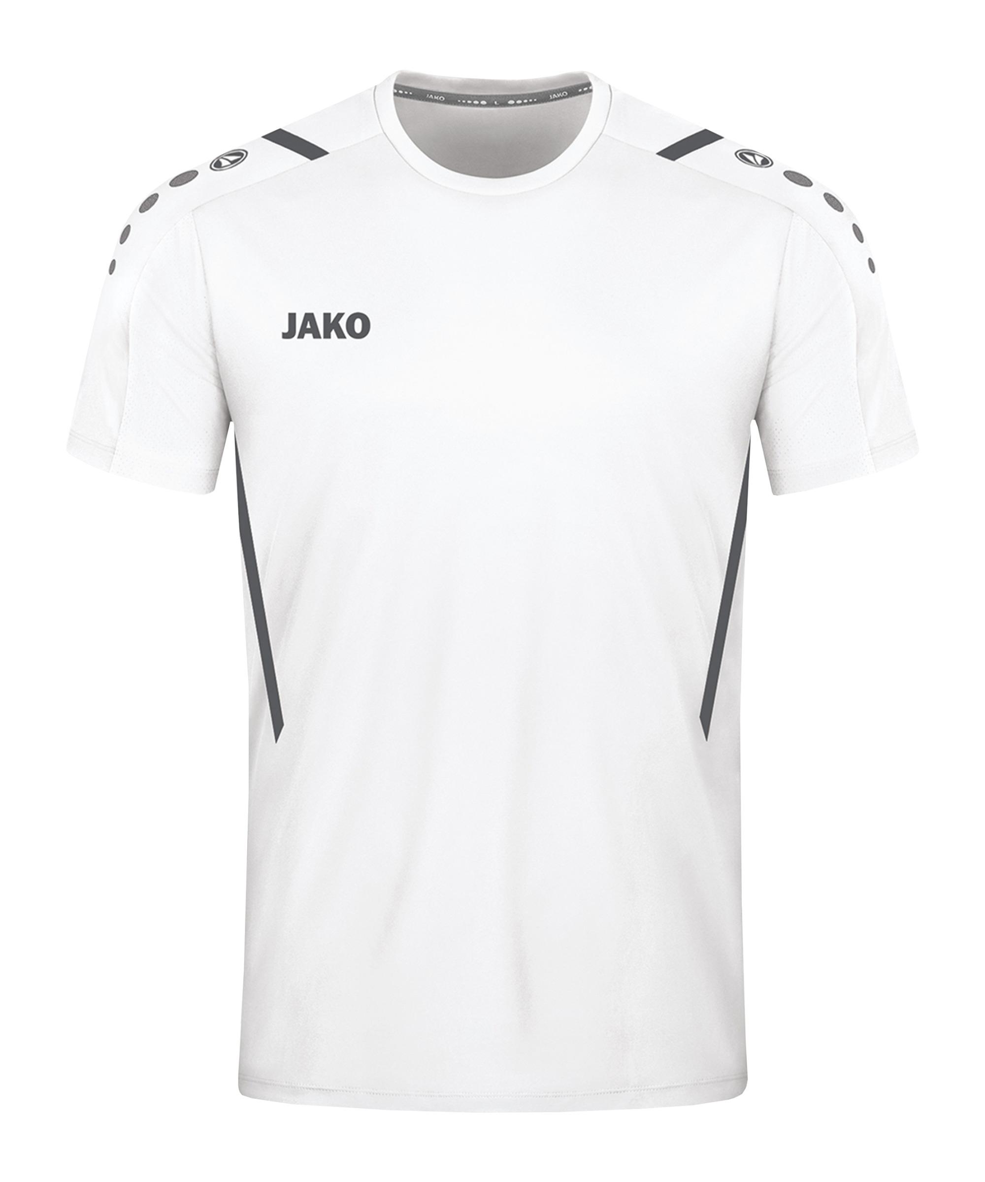 JAKO Challenge T-Shirt Herren – Mit Kontraststreifen, Melange-Optik, Rundhals & Verlängertem Rücken