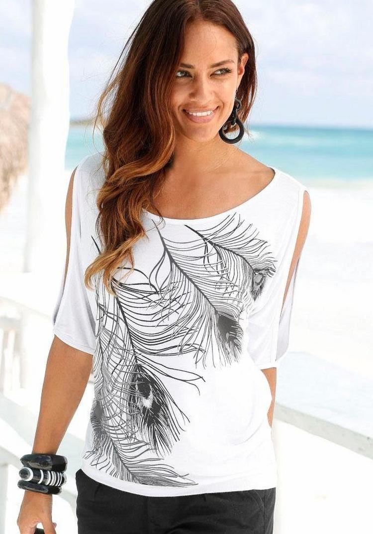 Lascana Lascana Strandshirt T-Shirt Damen - wei&szlig;-bedruckt - 1 | SportScheck