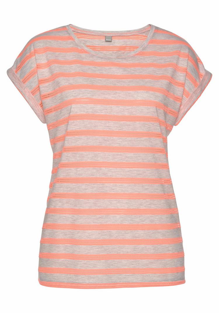 Vivance Vivance Kurzarmshirt T-Shirt Damen - hellgrau-meliert-neonorange-gestreift - 2 | SportScheck