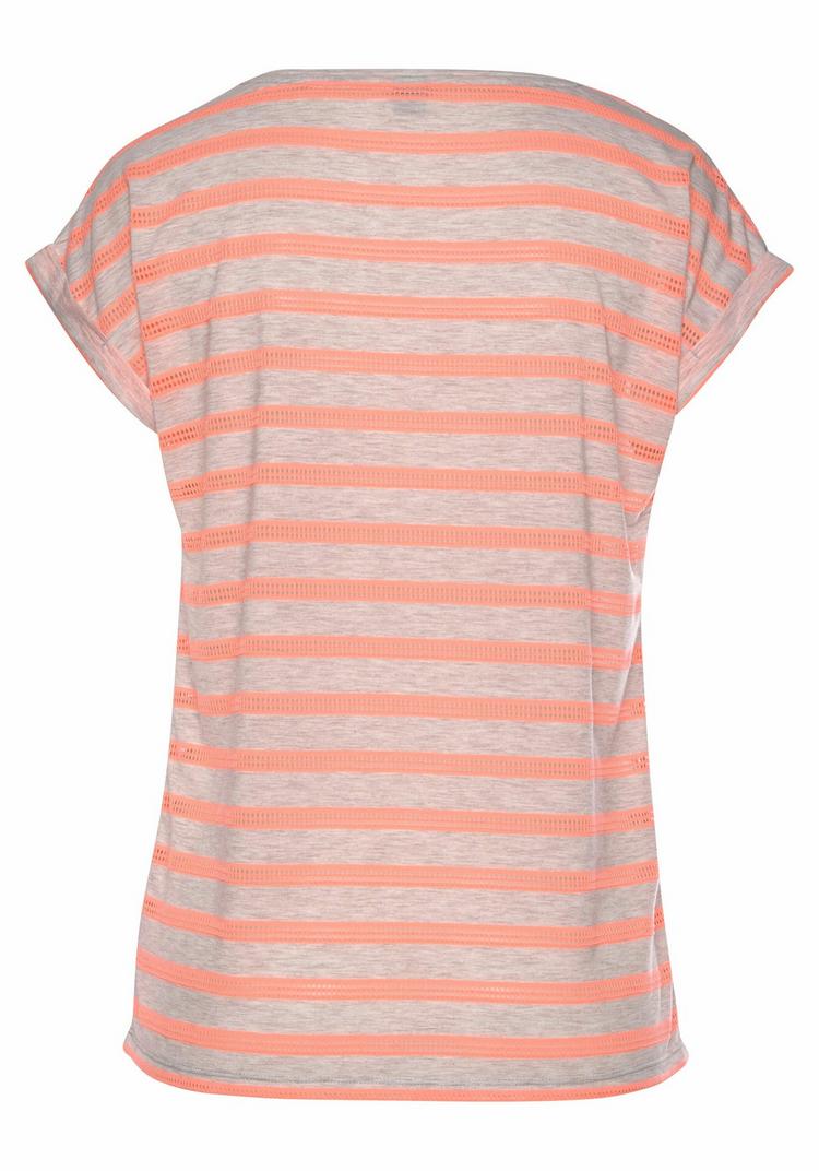Vivance Vivance Kurzarmshirt T-Shirt Damen - hellgrau-meliert-neonorange-gestreift - 3 | SportScheck