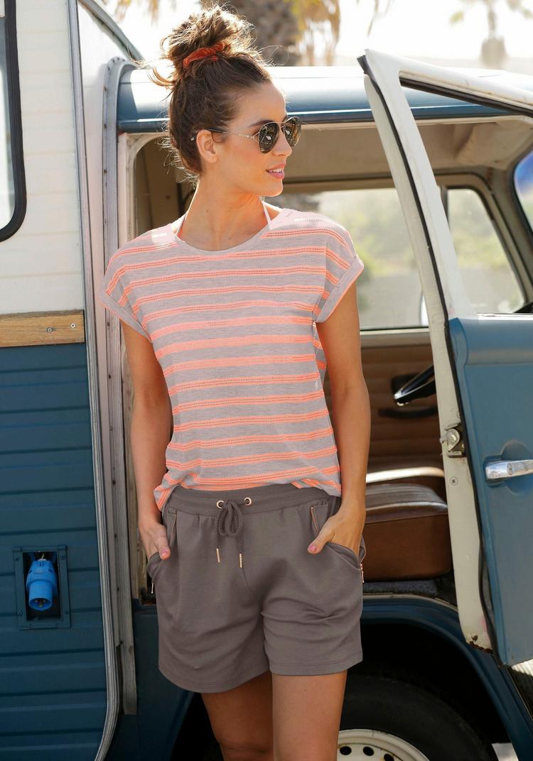 Vivance Vivance Kurzarmshirt T-Shirt Damen - hellgrau-meliert-neonorange-gestreift - 2 | SportScheck