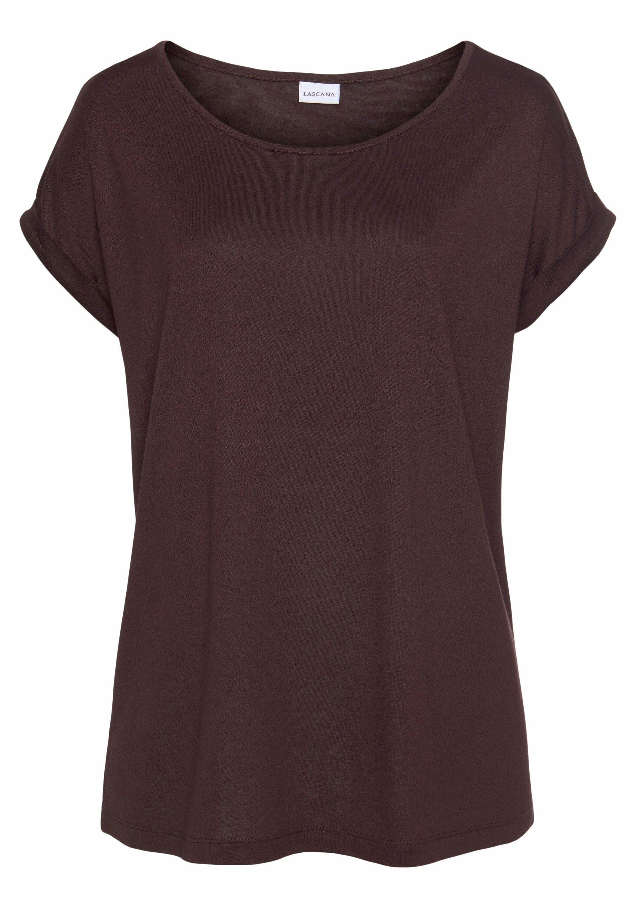 Lascana Kurzarmshirt T-Shirt Damen - aubergine - burgunder