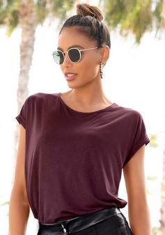 Rückansicht von Lascana Kurzarmshirt T-Shirt Damen aubergine/burgunder