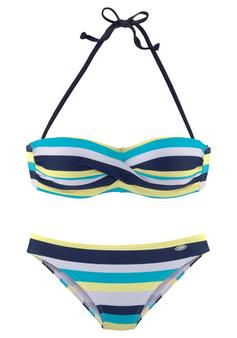 VENICE BEACH Bandeau-Bikini Bikini Set Damen marine-gelb-gestreift