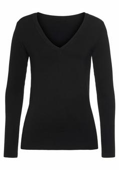 Vivance V-Ausschnitt-Pullover Strickpullover Damen schwarz