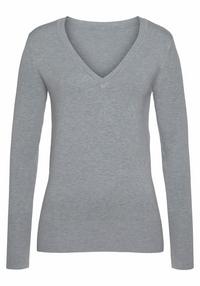Vivance V-Ausschnitt-Pullover Strickpullover Damen - grau-meliert