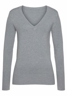 Vivance V-Ausschnitt-Pullover Strickpullover Damen grau-meliert