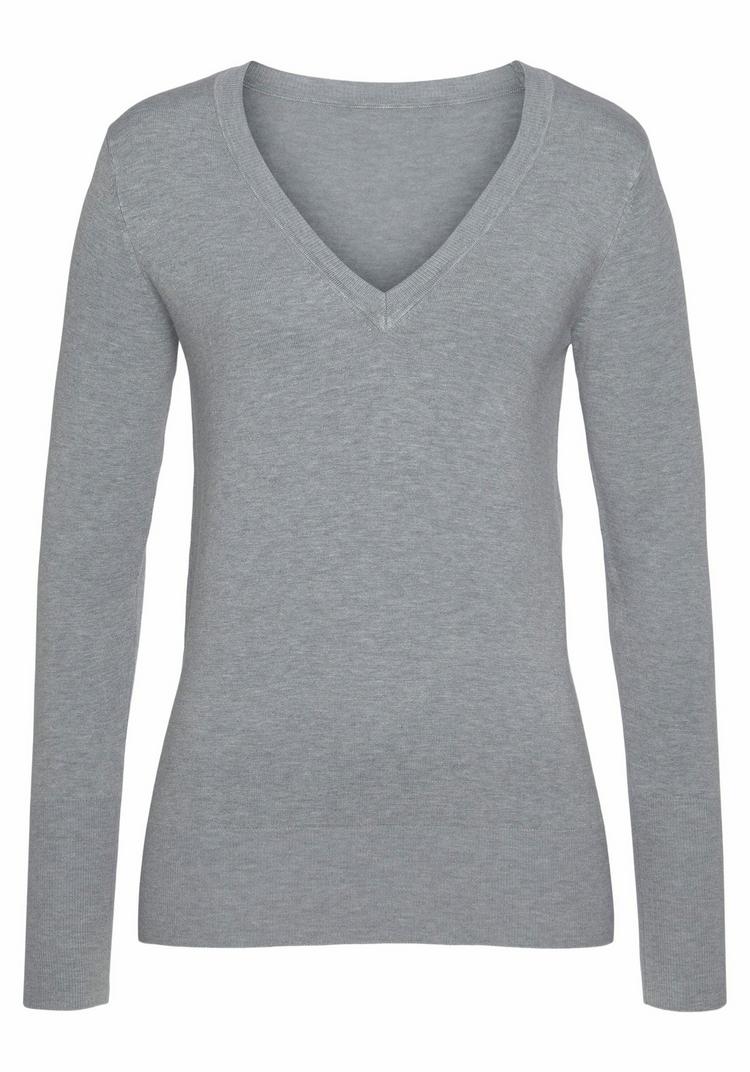 Vivance Vivance V-Ausschnitt-Pullover Strickpullover Damen - grau-meliert - 0 | SportScheck