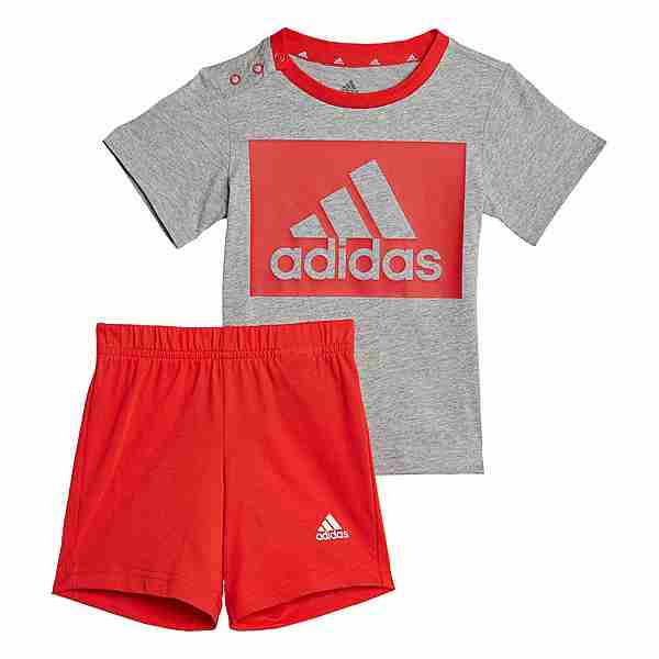 adidas Essentials Set aus T-Shirt und Shorts Trainingsjacke Kinder Medium Grey Heather / Vivid Red