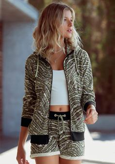 Rückansicht von Lascana Kapuzensweatjacke Sweatjacke Damen schwarz-gemustert