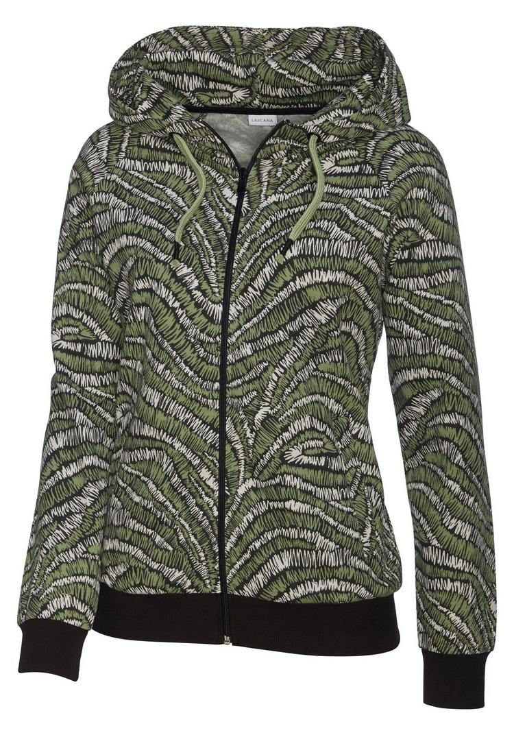 Lascana Lascana Kapuzensweatjacke Sweatjacke Damen - schwarz-gemustert - 0 | SportScheck