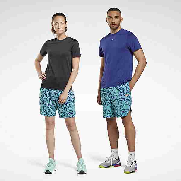 Reebok Workout Ready Allover-Print Shorts Funktionsshorts Lila