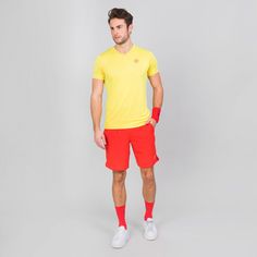 BIDI BADU Ted Tech Tee neon yellow/red Tennisshirt Herren neongelb/rot