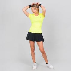 Rückansicht von BIDI BADU Eve Tech Roundneck Tee neon yellow Tennisshirt Damen neongelb