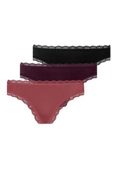 Snocks Tangas mit Spitze aus Bio-Baumwolle String Damen Mix (Mauve/Weinrot/Schwarz)