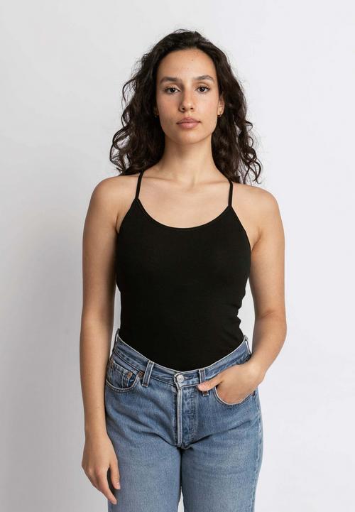 Rückansicht von Snocks Spaghetti Top aus Bio-Baumwolle Tanktop Damen Schwarz-Weiß