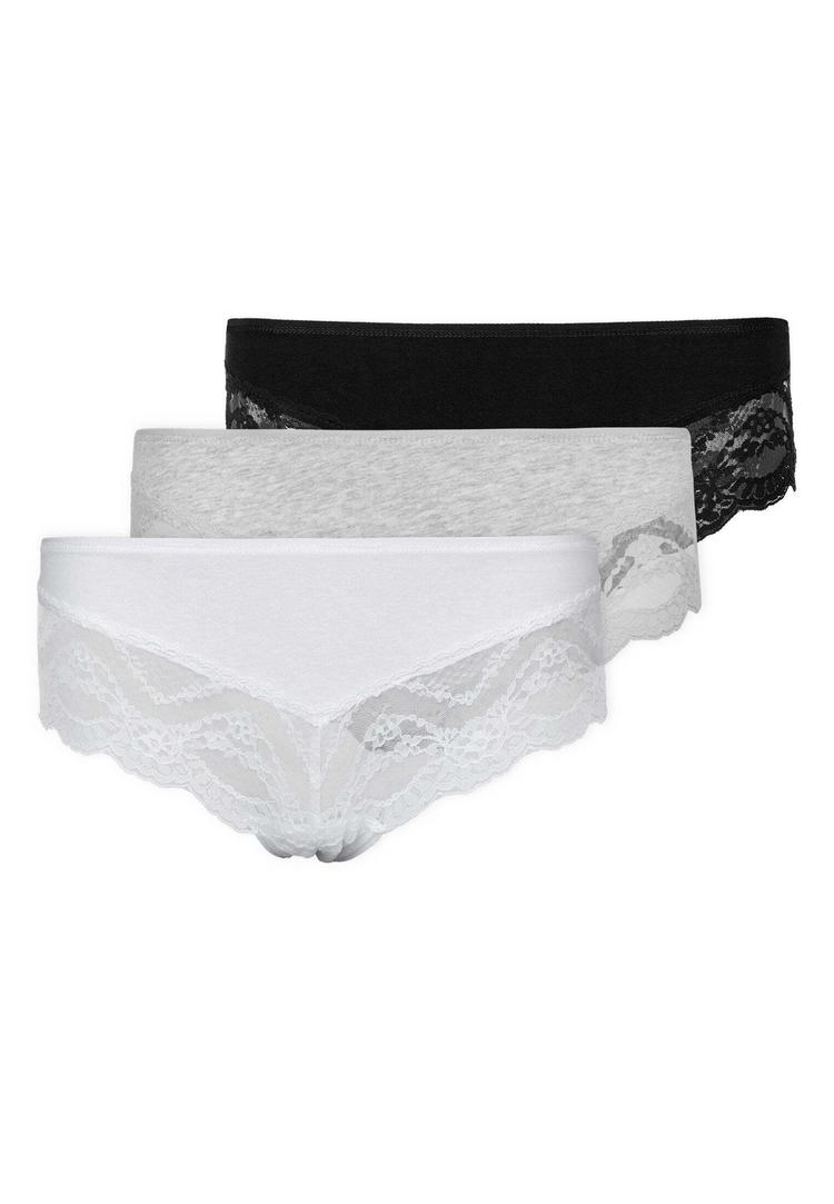 Snocks Snocks Hipster mit Spitze aus Bio-Baumwolle Unterhose Damen - Mix (Wei&szlig;/Hellgrau/Schwarz) - 0 | SportScheck