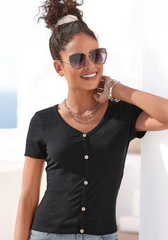 Rückansicht von Lascana Kurzarmshirt T-Shirt Damen schwarz
