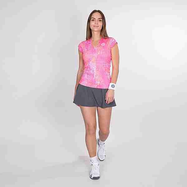 BIDI BADU Bella 2.0 Tech V-Neck Tee Tennisshirt Damen dunkelgrau/pink