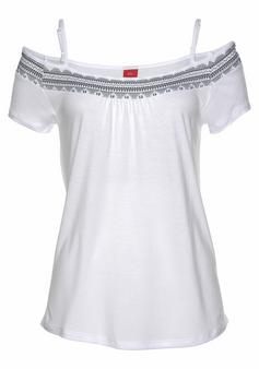 S.OLIVER Kurzarmshirt T-Shirt Damen weiß-marine-bedruckt
