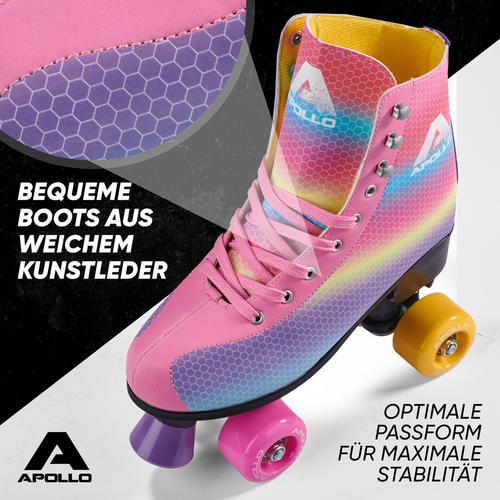 Rückansicht von Apollo Classic Roller Retro Rollschuhe dancingqueen-rainbow