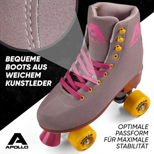 Rückansicht von Apollo Classic Roller Retro Rollschuhe Nightfever Nubuk Grau