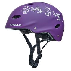 Rückansicht von Apollo Skatehelm mit Design Skate Helm Purple Flower