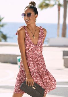 Rückansicht von BEACH TIME Druckkleid Kurzarmkleid Damen rot-weiß-bedruckt