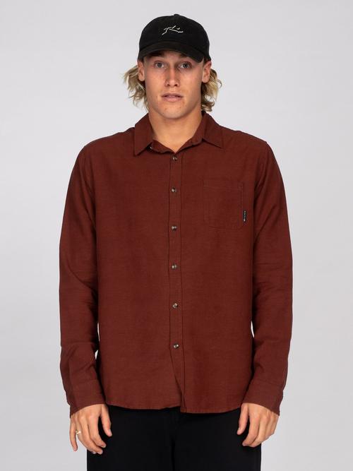 Rückansicht von RUSTY OVERTONE LONG SLEEVE LINEN SHIRT Langarmhemd Herren Russet Red