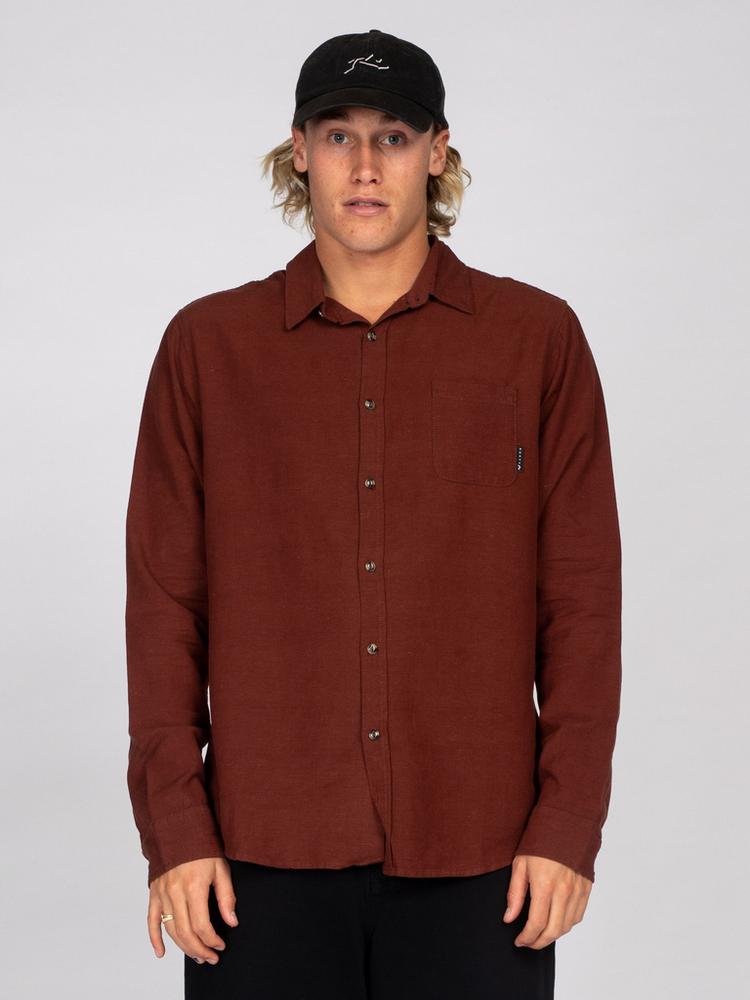 RUSTY RUSTY OVERTONE LONG SLEEVE LINEN SHIRT Langarmhemd Herren - Russet Red - 0 | SportScheck