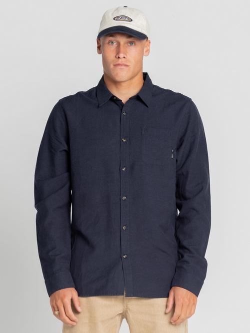 Rückansicht von RUSTY OVERTONE LONG SLEEVE LINEN SHIRT Langarmhemd Herren Navy Blue