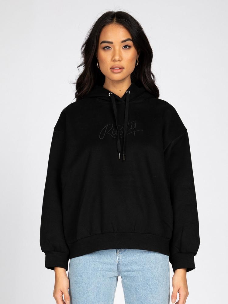 RUSTY RUSTY RUSTY SCRIPT OVERSIZE HOODED FLEECE Hoodie Damen - Black - 0 | SportScheck