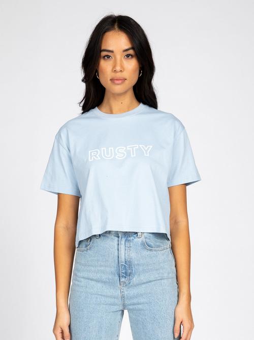 Rückansicht von RUSTY RUSTY KEY LINE EASY FIT CROP TEE T-Shirt Damen Sea Ice