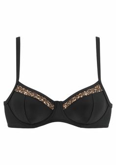 Lascana Bikini Oberteil Damen schwarz mit leodruck