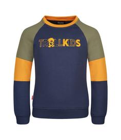 Trollkids Trollfjord Sweatshirt Kinder Mystisch-Blau/Goldgelb/Moosgrün