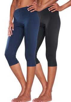 Rückansicht von Vivance active Caprileggings Tights Damen blau schwarz