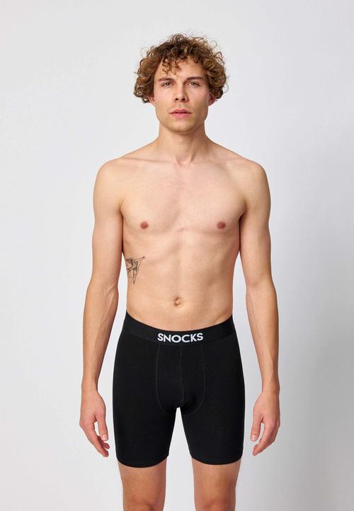 Rückansicht von Snocks Boxershorts mit längerem Bein Boxershorts Herren Schwarz